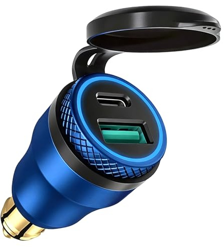 30W Motorcycle USB Charger DIN Plug Type C+USB A Fast Charging Adapter | PD & QC 3.0 Dual Port, Waterproof, 12V-24V, Compatible with BMW Ducati Triumph Hella Socket