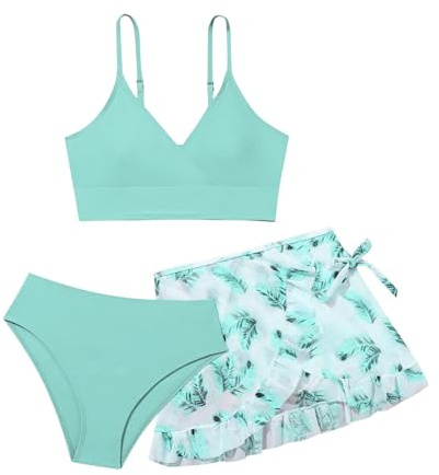 Bikini Niña 3 Piezas Trajes de Baño Verano Conjunto de Bikini para Niñas Moda Ropa dePlaya con Top Bikinis Tirantes Ajustables Shorts Bikinis y Falda Estampada Modernos