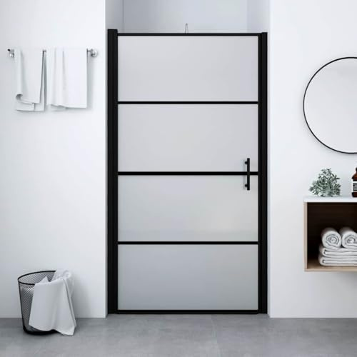 Ziaphsol Puerta de ducha de cristal templado mate negro 81 x 195 cm, cristal de seguridad de 5 mm, marco de aluminio ajustable, mango de acero inoxidable, cristal esmerilado para privacidad en la