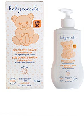 Babycoccole - DOLCE CREMA SOLARE BAMBINI SPF 30 PROTEZIONE ALTA. Efficace, delicata, facile da applicare. Con Ingredienti Naturali, Dermatologicamente Testata per Pelli Sensibili - 200 ml