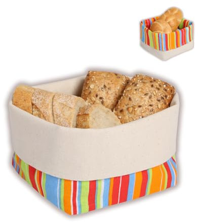 slowroom Cestino per panini in Cotone – Cestino per Il Pane Double Face – Cestino per Il Pane Moderno Quadrato 12,5 x 12,5 – Cestino per Il Pane in Tessuto Personalizzabile 8 – 13 cm di Altezza, Sole