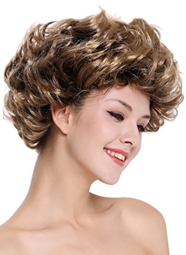 WIG ME UP - 91097-ZA4TZA7 Perruque Dame Carnaval Courte mélange Brun Clair Pointes Brun doré mèches Boucles rétro années 80