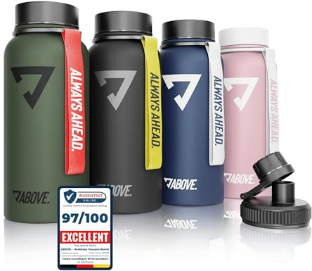 ABOVE. Botella Térmica Inox 1L, Mantiene Calor 12H y Frío 24H, Rosa | Botella Aislante de Doble Pared, Acero Inox 304, Sin BPA, Tapa Estándar y de Beber, 100% Antigoteo, Lavado a Mano