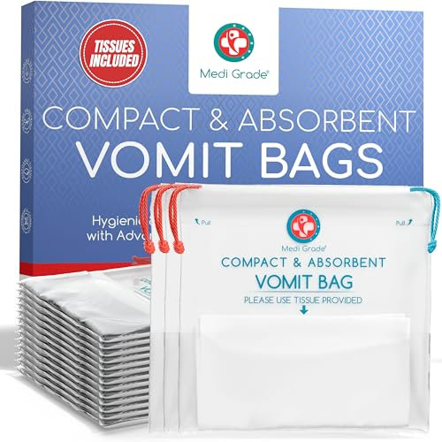 Medi Grade Absorbent Sick Bags for Car Travel, Boat or Plane, Pack of 22 - Leakproof Travel Sickness Vomit Bags with Zero Odour – No-Mess Travel Sick Bags for Kids Turn Vomit to Gel, 750ml/Sick Bag