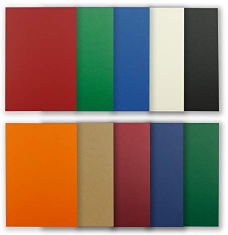 50 Blatt Tonkarton DIN A4 - Bunt 10 Farben Dunkel - 240 g/m² dicker Bastelkarton - 21,0 x 29,7 cm Pappe zum basteln für Fotoalbum Menükarte Bedruckbar DIY kreativ sein