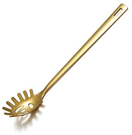 Berglander Cuillère à spaghetti en or, serveur à pâtes avec placage à l'or en titane, serveur à spaghetti en acier inoxydable pour la cuisson, fourchette à pâtes, fourchette à noddle