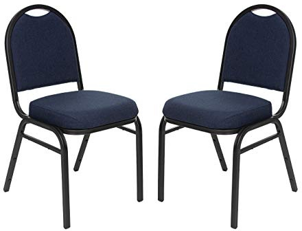 OEF Furnishings OEF9200F Series Dome Back Upholstered Stackable Banquet Chairs Premium Commercial Seating (2 Pack, Fabric, Midnight Blue, Black Santex Frame)
