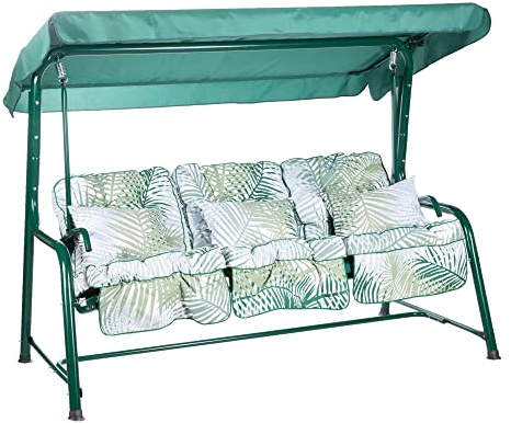 Alfresia Turin 3 Seater Reclining Garden Swing Seat with Adjustable Canopy and Classic Cushions, Heavy Duty Outdoor Patio Swing Seat Supporting up to 250 kg