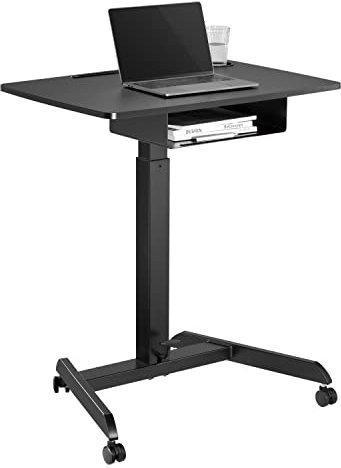 Maclean MC-903 Höhenverstellbarer Laptoptisch mit Rollen und mit Einer Schublade Sitz-steh-Schreibtisch Höhenverstellbar bis max. 113cm max. 8kg (Schwarz)