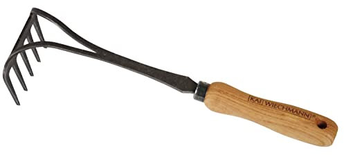 Teak Handrechen Blumenrechen Harke geschmiedet Teakholz Griff Premium