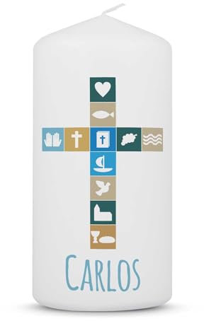 GRAVURZEILE Personalisierte Kleine Kerze zur Konfirmation - Brilliant Bedruckt mit Name & Datum - Symbol - Geschenk für Mädchen & Jungen - Farbe: Kleine