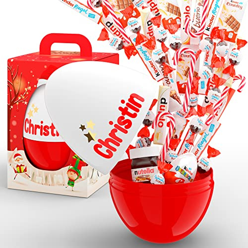 Personalisiertes Riesen Ei mit Schokolade für Weihnachten und Nikolaus – XXL Weihnachtsschokolade Großpackung mit Namen – Überraschungs Geschenkbox für Kinder, Frauen, Männer, Freundin