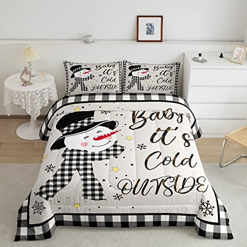 Kinder-Weihnachtsschneemann-Bettwäsche-Set, Queen-Size-Größe, Schneeflocke, Winter-Bettwäsche, Mädchen, Jungen, Erwachsene, Schlafzimmer/Weihnachts-Kabinendekoration, geometrische Gitter,