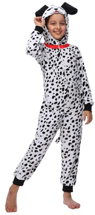 Sincere Party Dalmatiner Onesie kostym för barn, gjord av Fleece Spotted Dog Onesie Dress Up kostym L (8-10)