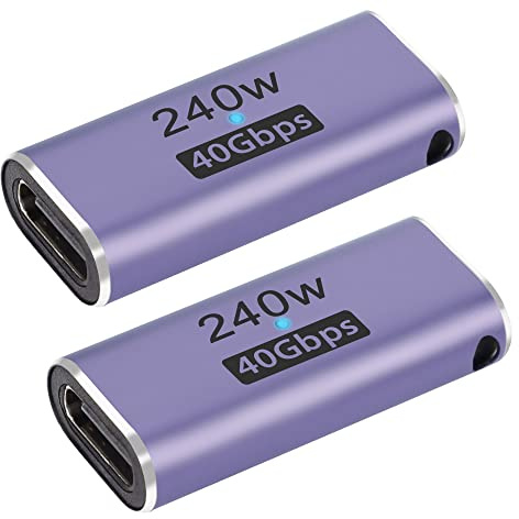 QIANRENON 240W 40Gbps USB4.0 C Buchse auf Buchse Adapter Kuppler Type C 4.0 Buchse Anschluss Extender, LED Anzeige, unterstützt 8K Audio und Videoübertragung, 2 Pcs