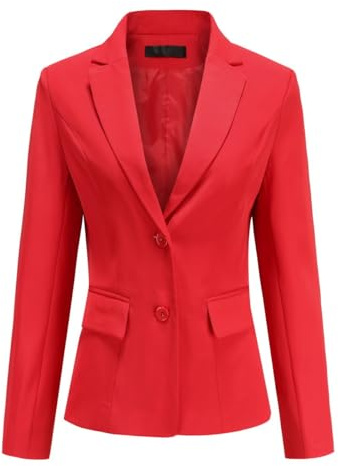 YYNUDA Kurzblazer da Donna, Slim Fit, Blazer Estivo Elegante, Giacca per Ufficio, Top per Business e Tempo Libero, Colore: rosso, XL