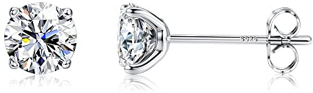 PATISORNA 925 Sterling Silver 5mm Long Post Cubic Zirconia Stud Earrings for Women Men, Platinum Plated CZ Studs Earrings Hypoallergenic