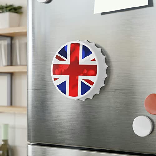 British Union Jack Flag Magnetic Bottle Opener - England Flag Magnetic Bottle Opener English Flag Circle Design - Strong Magnetic Back to Easily Attach to Any Fridge or Metal Surface