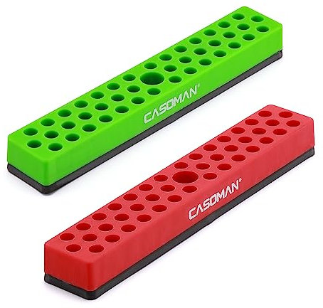 CASOMAN 2PCS 1/4 Hex Bit Organizer with Magnetic Base - Red & Green, 86 Hole Bit Organizer with Strong Magnetic Base, Magnetic Bit Organizer for Your Specialty