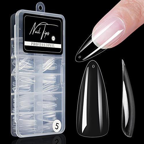 Cycullinyt Medium Stiletto Falsche Nagelspitzen, 100pcs Pre-Shape Stiletto Press On Nägel für Nagelverlängerung Nagelkunst, Fake Clear Nagelspitzen mit Box für DIY Salon 10 Größen