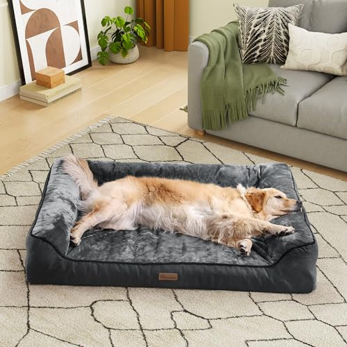 YITAHOME Cama Perro Grande,Colchon Perro Impermeable Lavable con Espuma Viscoelástica, Sofá Ortopedica Desmontable, Negro,135x107x22cm