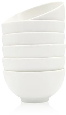 Winlauyet Set of 6 Versatile Ceramic Bowls 300 ml - White Porcelain, Ideal for Ice Cream, Desserts, Snacks, and More - Stackable, Kid-Friendly, Easy to Clean in The Dishwasher