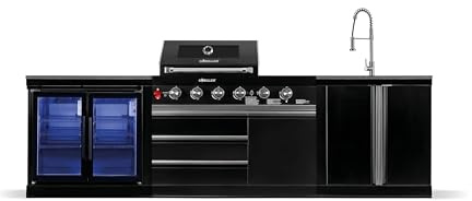 GORILLER® BG296 - Outdoorküche - aus Edelstahl inkl. Kühlschrank, Spüleinheit, Arbeitsfläche, Rotisserie und Regenhaube, Außenküche schwarz