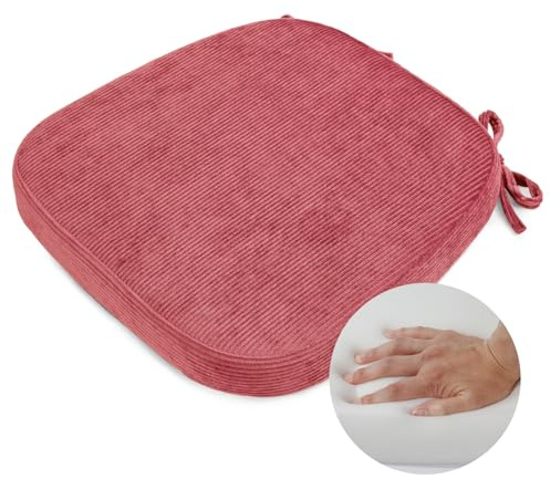 Glyzia 2.5 Thick Chair Cushions for Dining Chair, Corduroy High Density Foam Kitchen Chair Pads, U Shaped Indoor Seat Cushions with Ties & Non-Slip Backing, Washable Cover, 17''x16.5'', Pink