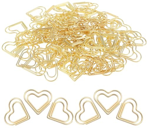 JDBlissful Herz Gold Büroklammern, 60 Stk, Metall, Gold, Dekorative Herzförmige Büroklammern