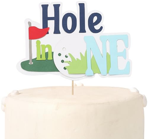 Hole in One Cake Topper - Golf Boy First Birthday Party Decorations,One Golf Cake Topper For 1st Birthday,Sports Themed Baby Shower Party Decor,Hole in One Cake Smash Photo Prop