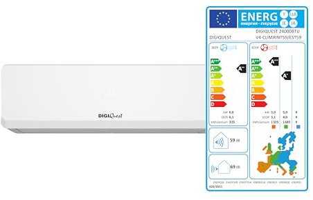 Climatizzatore Digiquest Inverter serie V4 | CLIMA00059 24000 BTU| R-32 | Wi-Fi | Classe A++/A+ | I FEEL |Timer | Funzione TURBO | Flusso d'aria 3D | Auto Restart | Modalità Notte | SEER 6,1|SCOP 5,1