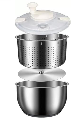 Centrifuga per Insalata - Lavasciuga per Verdure in Acciaio Inossidabile di Grandi Dimensioni da 6 Litri | Centrifuga Lavabile in lavastoviglie per Frutta, Pasta e Patatine Fritte | Utensile
