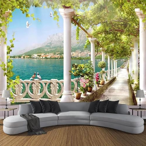 MIXUEXUNLU Fototapete 3D Weltraum Balkon Seeblick Wandbild Wohnzimmer Schlafzimmer TV Hintergrund Papier Wanddekoration