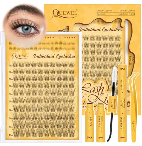 QUEWEL Wimpern-Extensions mit zarten 10–18mm unteren Cluster-Lashes natürlicher Look, Lash-Extension-Set mit unteren Wimpern-Cluster für ein bezauberndes Augen-Make-up zu Hause (Bottom&Upper04)