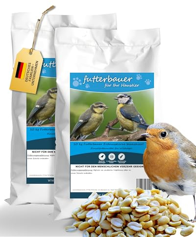 Futterbauer Erdnüsse blanchiert 2 x 10 kg, Weiße & schalenlose Erdnusskerne für Wildvögel & Eichhörnchen, Ambrosia kontrolliert, hochwertiges Vogelfutter