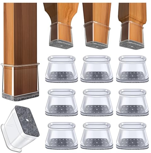 32 Stück Transparent Stuhlbeinkappen, Rechteckig Stuhlbeinschoner, Schutzkappen für Stuhlbeine, bodenschoner für stühle für Hartholzböden (Passend für: Länge 38-50 mm, Breite 19–25 mm)