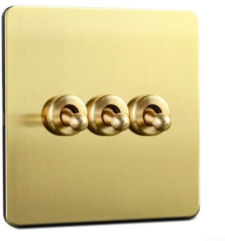 HpLive Interruptor basculante retro de latón de 1/2 vías, 86 tipos, interruptor de luz para salón, dormitorio, hecho a mano, color dorado, 86 x 86 x 37 mm (3 marchas)