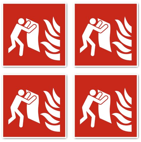Aufkleber: 150x150 mm, 4 Stück - Löschdecke - Brandschutzzeichen - F016 - rot/weiß - DIN EN ISO 7010 / ASR A1.3