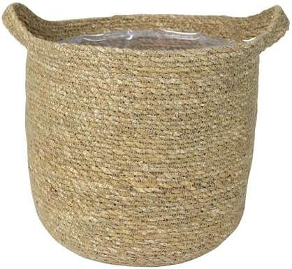 Indoor-Helden Blumentopf Nelis D23 - Pflanzkorb aus geflochtenem Schilf mit Folieneinsatz - Ø 23 cm, Höhe 20 cm - Wasserdichter Übertopf mit Henkeln für Zimmerpflanzen - Natur