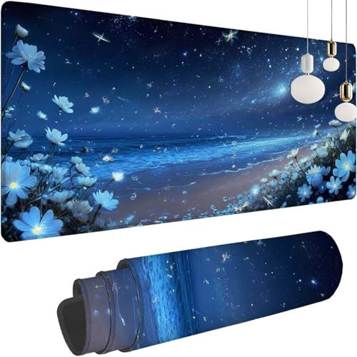 Fleur Plage Gaming Tapis de Souris XXL, 1000x600x3mm Clavier Souris Gamer Tapis Bureau avec Base Anti-Dérapage, Améliore la Précision et la Vitesse, Mouse Pad Imperméable pour Maison, Le Bureau Z-267