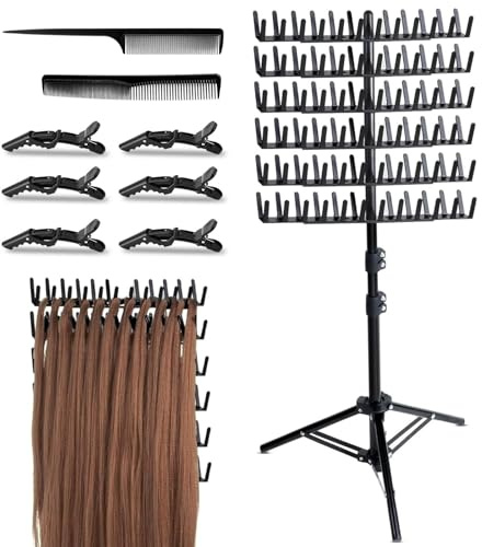 Caossuixin Hair Extension Holder with 144 Pegs, Braiding Racks, Height Adjustable Braiding Hair Rack, Braidings Rack Standing, Double Sided Wig Hanger with Tools, for Hairstylist Home Travel