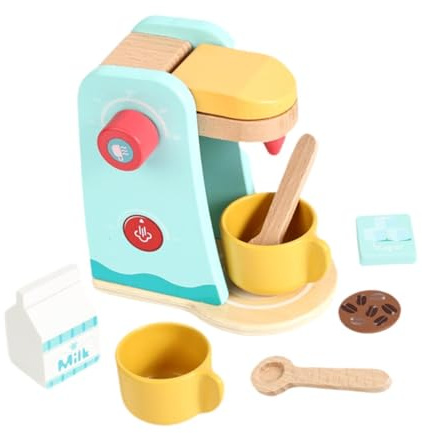 TTETTZ Miniatur Küchenspielzeug Set Aus Holz mit Realistischen Funktionen Zur Frühförderung Und Rollenspiel für Kinder Ab 3 Jahren, Kaffeemaschine
