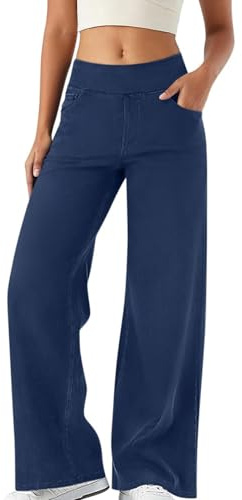 Jeans de Mujer con Cintura elástica, Ajustados, de Mezclilla, Acampanados, con Bolsillo y cinturón, Pantalones Vaqueros elásticos de Pierna Ancha Mujer Campana Cintura