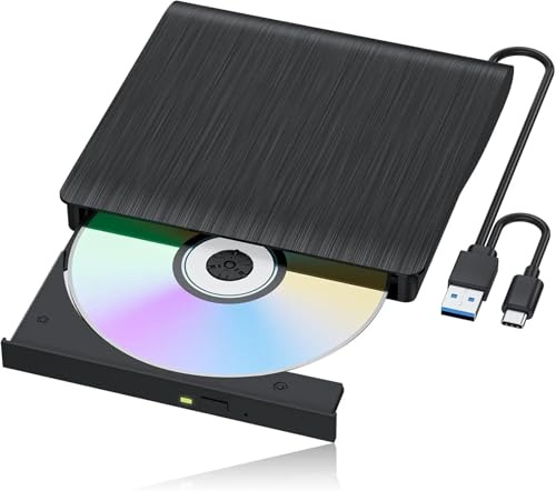 AYJYZHIAG Unidad Externa, Lector USB 3.0 y USB-C, grabadora de DVD/CD: Reproductor portátil con reproducción 3D for Ordenador Escritorio