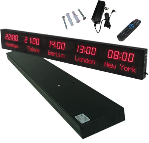 Generico Orologio Digitale da Parete con fusi orari mondiali, 5 fusi orari modificabili, luminosità Regolabile su Tre Livelli, per Hotel e aziende multinazionali