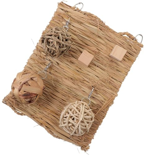 UKCOCO Tapis à Mâcher en Paille Naturelle 6 Pièces pour Petits Animaux – Coussin Rafraîchissant et Confortable pour Lapin, Hamster, Cobaye, Dentaire Sûr et Solide, Accessoire Habitat
