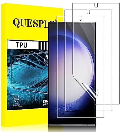 QUESPLE [3 Stück] Schutzfolie für Samsung Galaxy S23 Ultra 5G TPU Folie, Anti-Kratzen, HD Klar Blasenfreie Weich Samsung S23 Ultra Display Schutz, Fingerabdruck-ID Unterstützen