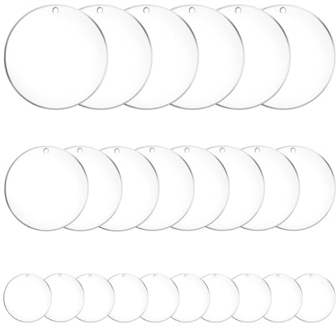 24 stycken akrylskivor transparent, 5 cm/7,5 cm/10 cm rund med hål | 2 mm tjock klar akrylplatta, gör-det-själv akrylhänge för tillverkning av dekorativa hängen och produktpresentation