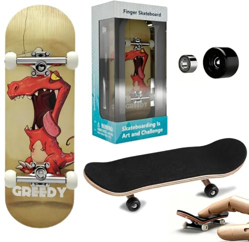 Danbghyuo Mini Finger Skateboards,Kreatives Fingerboard,Professionelle Fingerskateboard,Ahornplatte mit Kugellagerrollen,für Skateboarding Enthusiasten(Weiß,Personen ab 14 Jahren) (Gelber Dinosaurier)
