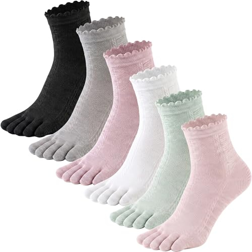 QUPOLPOL Women's Toe Socks, Mid-Calf, 6 Pairs, UK 3-6 | 80.7% regenerated cellulose from bamboo pulp, polyamide and elastane blend, lightweight mesh knit